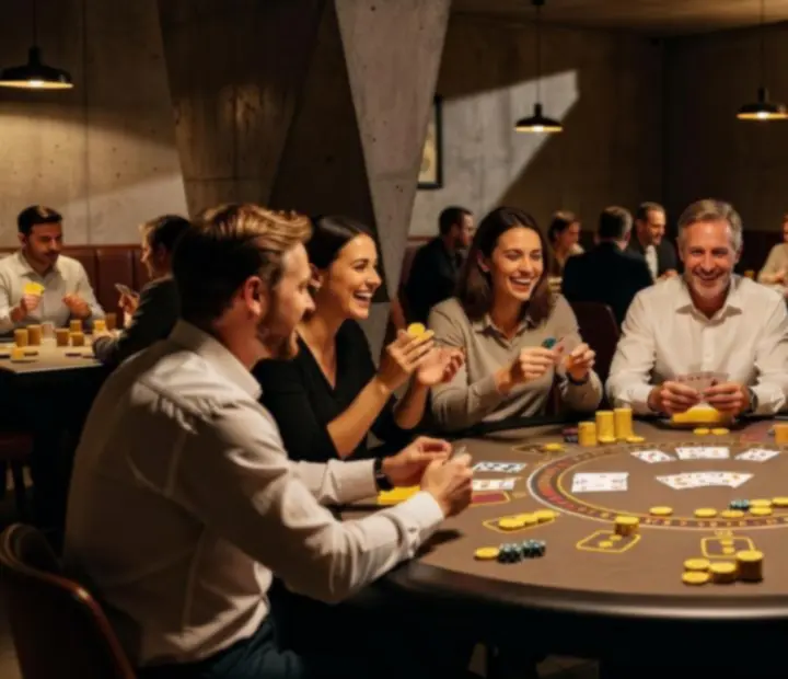 Detail blackjackového stolu s kartami a žetony v dramatickém světle
