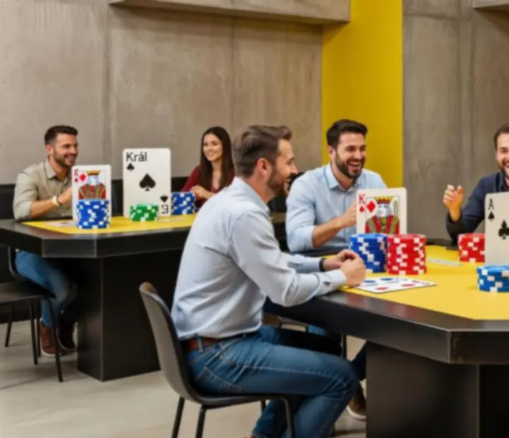 Skupina hostů u pokerového stolu v restauraci Brnoriva